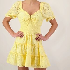 Francesca's Collections Yellow Eyelet Mini Dress